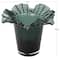 Green Glass Floral Tulip Inspired Ombre Vase with Wavy Opening